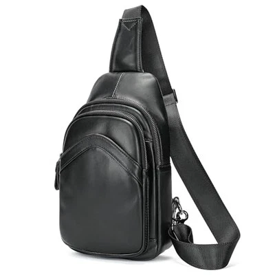 Genuine Leather Sling Bag for Mens Crossbody Bag Shoulder Backpack Black2