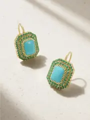 [Jenna Blake] Jenna Blake - 18-karat Gold, Turquoise And Emerald Earrings - One size One size Blue