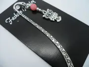 A TIBETAN SILVER PINK JADE BEAD & OWL CHARM BOOKMARK. NEW.
