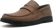 [Mecolop] Men's Leather Penny Loafers Slip-on Casual Classic Lightweight Dress Shoes for Men, Brown, 9.5
