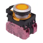 IDEC CW Series Yellow 24V LED Metallic Momentary Flush Push Button Switch 2NC