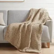 Madison Park Tan Chunky Knit Handmade Throw Blanket 50X60