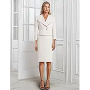 Tweed Boucle Knit Dress Set Two Piece Sheath / Column Mother of the Bride Dress Elegant Simple Minimalist V Neck Lapel Tea Length 3/4 Length Sleeve with Gold M