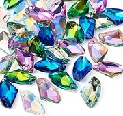 [Craftdady] 36 Pcs Faceted Polygon Electroplated Glass Pendants Flatback Crystal Glass Dangle Charms Back Plated Geometry Glass Charms for Necklace Jewelry Making, Glass