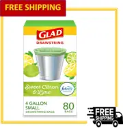Glad Odorshield Small Drawstring Trash Bags, 4 Gal, Sweet Citron and Lime, 80 Ct