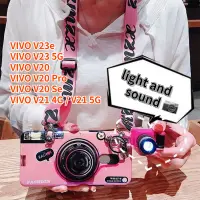 在飛比找蝦皮購物優惠-Vivo V21 復古相機掛繩外殼握把支架矽膠手機殼套帶相機