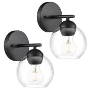 Black Wall Sconces Set of 2, Globe Bathroom Sconce with Black - 1 light-2PC