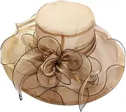 [Ｗoowayo] Women Wide Brim Sun Hats Beach Hat Floral Design Sun Protection Adjustable Organza Thin Elegant Sun Cap Fashion Accessories Coffee
