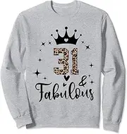 [X.Style] 31 & Fabulous Embroidered Effect Leopard Queen 31st Birthday Sweatshirt ds447 Sweater (M) Heather Grey