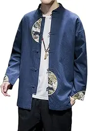 [QPZK] Fashion Kung Fu Jacket Tang Suit Men Hanfu Chinese Traditional Clothing Embroidery Tai Chi Uniform Coat