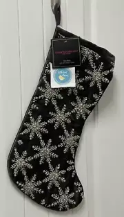 Christmas Stocking Christian Siriano Gray Velvet Silver Bead Snowflakes New 4 av
