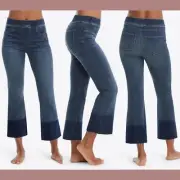 NWT $128 Spanx Cropped Flare Jeans Medium Wash Fray Hem [ SZ Small ] #6114