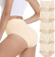 [VZGZIL] Underwear Womens, Cotton Tummy Control Knickers Women Hipster Panties, High Waisted Underwear for Women, Soft Breathable Womens Underpants Cosy Stretch Ladies Full Briefs, Multipack of 5 Beige