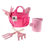 Kids Pink Gardening Hand Tool Set with Canvas Bag, Outdoor Backyard Farming, New