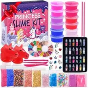 Princess Slime Kit for Girls - Water Based Colorful Premade Slime, Glow in the Dark, Glitter Powder, Ultimate Diy Pink Crystal Unicorn Kit for Girls, Ideal Gift Idea for Christmas & Holiday Ages 5-12+