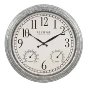 La Crosse Clock Analog Wall Clock Silver Quartz Movement Glass Lens 14 In. Wide