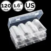 2 Unit 120 Pk 1.60 IN 40.6 mm Coin Capsule Holders w/ Case Fit 4 US Silver Eagle