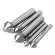 6pcs Chamfer Cutter Round Shank 3 Edged 90 Degree Countersink Drill Bit Set