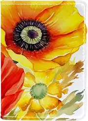 [CWAGFEQZ] Passport Holder,Passport Wallet,Passport and Vaccine Card Holder Combo,Watercolor Red and Yellow Flowers