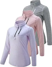 [Liberty Imports] 3 Pack: Women's Quick Dry Long Sleeve Quarter Zip Pullover Workout Shirts with Thumb Holes and Pocket