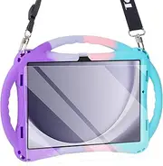 [TopEsct] Kid's Case for Samsung Galaxy Tab A9 Plus 11" 2023 - Silicon Shockproof Cover with Screen Protector & Strap(Purple&Turquoise)