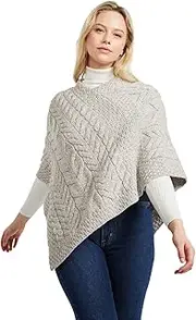 [Aran Woollen Mills] 100% Irish Merino Wool Ladies Aran Knit Poncho, Made in Ireland, Women's Poncho Wrap, One Size