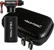 Velo-tool™ CO2 Inflator Bike Pump – Premium, Quick & Lightweight & Adjustable Flow + Essentials Carry Case, Foam Grip - Presta & Schrader Valve Compatible – Suitable for MTB, Race/Road & BMX Bikes