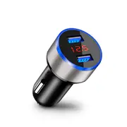 2PCS Digital Voltage Diplay Dual USB 3.1A Fast Car Charger With LED Light For Mobile Phone Tablet SILVER COLOR