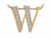 10k or 14k Two-Toned Gold Floating Initial Letter W White CZ Slide Charm Pendant