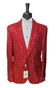 Mens Formal Wedding Prom Red Sequin Blazer Tuxedo Jacket