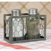 Mason Jar Salt & Pepper Shakers with Galvanized Metal Chicken Wire Caddy