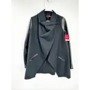 Spanx Black Faux Leather Ponte Draped Wrap Jacket Size Medium NWT