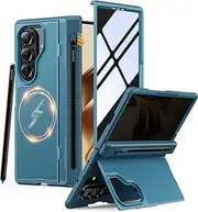 [JUESHITUO] for Samsung Z Fold 7 Case with MagSafe Compatibility, Privacy Tempered Glass & Hinge Protection, Slim Shockproof Cover for Galaxy Z Fold 7, Includes S Pen Holder & Kickstand, Blue
