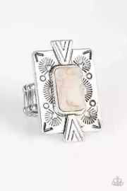 Paparazzi "So Smithsonian" Tribal Inspired White Stone Silver Flex Fit Ring
