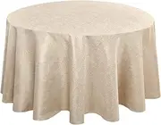 Hiasan Round Linen Tablecloth 108 Inch - Wrinkle and Stain Resistant Washable Polyester Fabric Table Cloth for Dining Room Kitchen Party, Beige