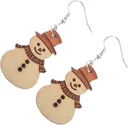 [IWOWHERO] Elegant Snowman Christmas Earrings Handmade Wooden Earring Pair for Women Girls Winter Holiday Present Accessory
