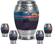 Motorcycle Urn - Urns for Human Ashes Adult Man - Small Cremation Urns for Ashes - Sunset Blue Small Keepsake Funeral Urn for Women - Memorial Keepsakes for Dad (Combo of 5, 10" & 3")