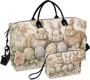[YMXFXP] Rabbits Easter Egg Vintage Duffle Bag for Travel, Gym Bag with Multiple Interior Pockets for Men Women Overnight Purse Included 20.5 x 1.9 x 13.8 In, Multi, one size