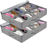 2 Pack Under Bed Shoe Storage, Bed Shoe Storage Organizer Set, Portable Under Bed Storage Containers, Thick Fabric Storage Bins, Suitable for Bedroom Clothes Shoes Blankets Toys