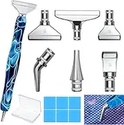 Heyseri 14PCS Blue Diamond Painting Art Tools Set, Resin Pen, Metal Tips, Glue Clay, Drill Tips Storage Box