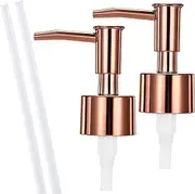 2Pack Gold Soap Dispenser Pump Replacement Refill Dispenser Hand Soap Dispenser Top Dispenser Pumps Soap Pump Replacement for Lotion Regular Glass Mouth Bottles, Rose Gold