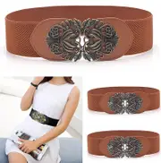 Retro Totem Waistband Elastic Stretch Dress Waist Belt Buckle Band Women - Bown