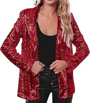 [Generic] Single Breast Trench Coat Casual Long Sleeve Glitter Party Shiny Lapel Outerwear Coat Wool Blend Jacket Women