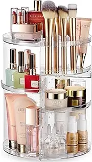 360 Rotating Makeup Organizer - Adjustable Shelf Height and Fully Rotatable. The Perfect Cosmetic Organizer for Bedroom Dresser or Vanity Countertop. (Clear)