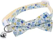 minkissy Adjustable Cat Collar with Bell and Bow Tie Adorable Pet Collar for Cats Blue Small Flowers