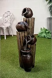 Rustic Pouring JUGS Fountain with 3 Cool White LED Lights