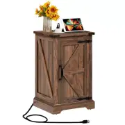 Farmhouse Sofa Side Bedside End Table Nightstand with Charging Station Bedroom