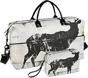 [YXYZRMY] Elk Silhouette Rustic Board Travel Duffel Bag Gym Bag Sports Tote Bag with Multiple Interior Pockets Shoulder Weekender Bag for Women Men with Toiletry Bag 20.5”x 7.9”x 13.8”, Multi-Colored