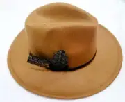 Brown Hat. Men women Wide Brim Fedoras Felt Hat With Goose Feathers