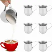Mini Milk Jug, Set of 6 Stainless Steel Milk Pitcher, 90ml/3oz Mini Creamer Sauce Cup Sauce Pot Serving Pitcher, Wide Mouth Cloche Creamer with Handle